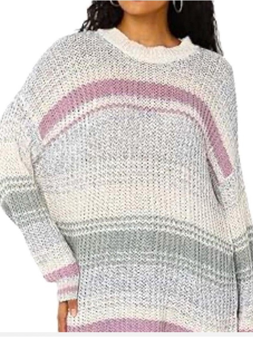 American Eagle Oversized Open Knit Striped Sweater Medium Pastel Crewneck